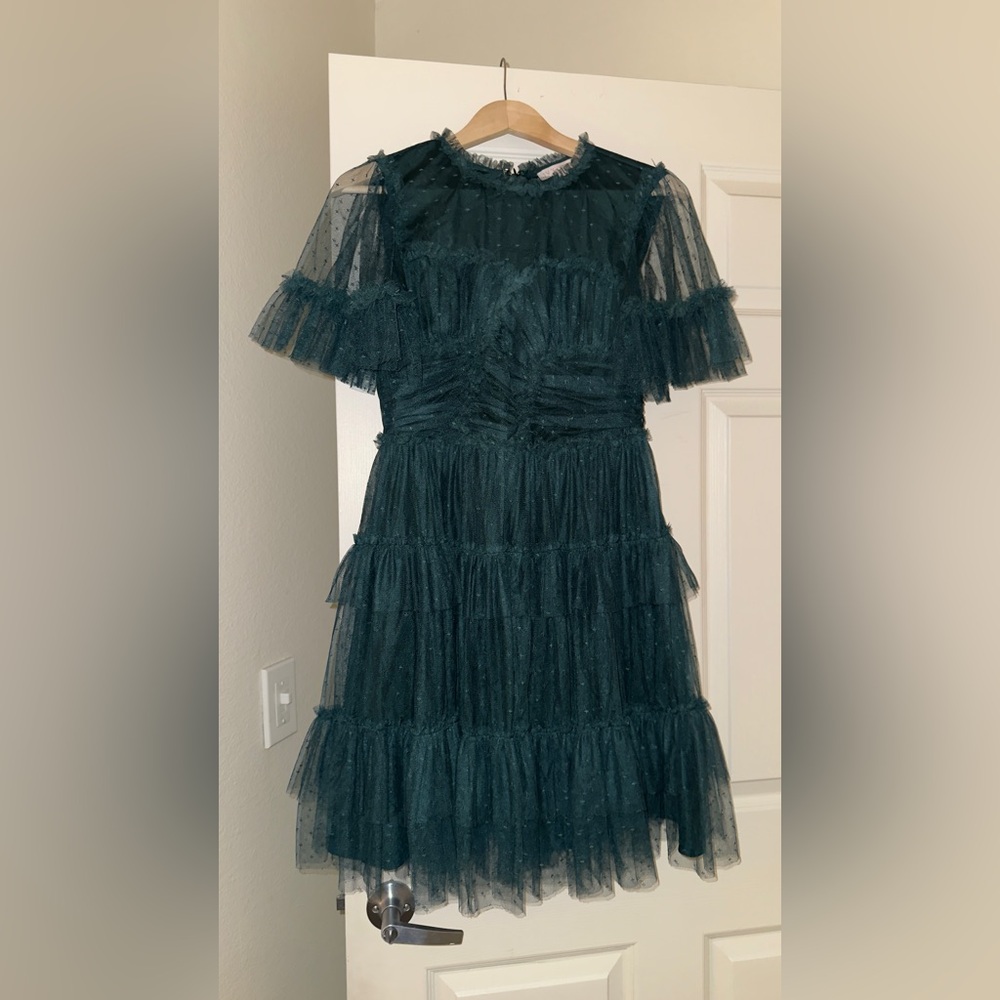 Ivy City Co Deep Green Tulle Mini Dress